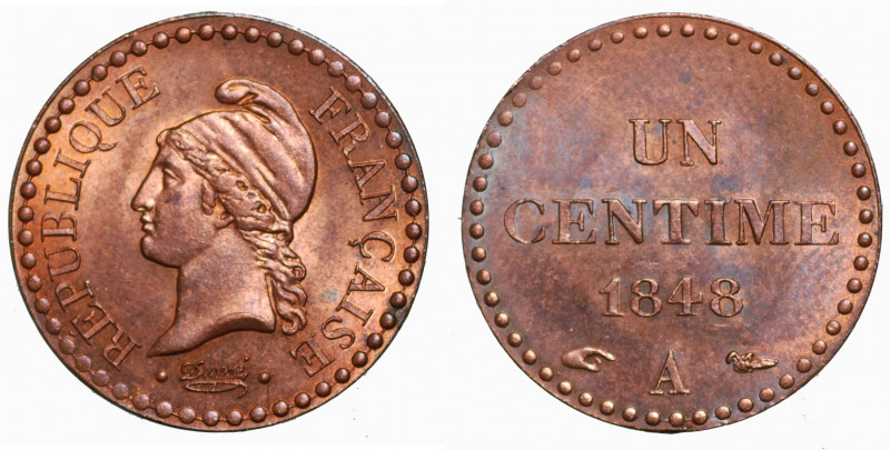 FRANCIA. Un centime 1848 A. FDC rame rosso