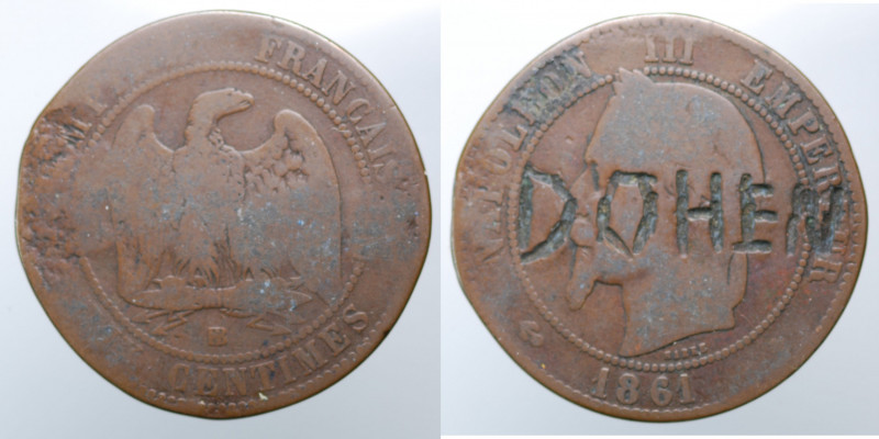 FRANCIA. Satiriche. Napoleone III. 10 centesimi 1861. Incisione in segno di disp...