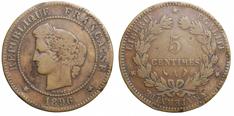 FRANCIA. 5 centimes 1896 A "torche". Rara. MB