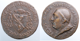 Paolo II (1464-1471) Pietro Barbo, Cardinale di Venezia. Medaglia 1455 Fusione (coeva ?) AE (31,3g - 34 mm). BB