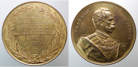 Umberto I. Medaglia Esposizione Internazionale d'Igiene e Alimentazione Roma 1894. AE dorato (68,13 g - 55,1 mm). Rara qSPL