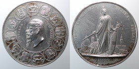 Vittorio Emanuele II. Medaglia Prima Esposizione Italiana Firenze 1861. AE argentato (54,6 g - 54,2 mm) Opus Niccolini - Farnesi. BB-SPL