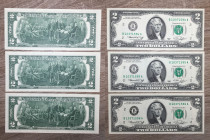 STATI UNITI. 2 Dollars serie 1976. Lotto di 3 banconote con numeri seriali consecutivi. FDS