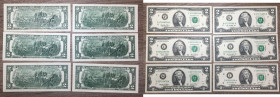STATI UNITI. 2 Dollars (1995-2013). Lotto di 6 banconote con varietà di serie o firme. SPL