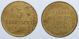 BARLETTA - Gettone da 5 centesimi impresa del porto di Barletta. 1.75g - 18.2mm