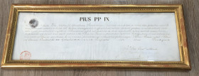 Pio IX. Documento 1859 Benedizione Apostolica Comunione. Con Cornice.