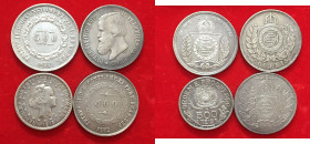 ESTERE - Brasile. Lotto di 4 monete in argento. 500 reis 1852 - 500 reis 1857 - 500 reis 1913 - 500 reis 1866. BB-SPL