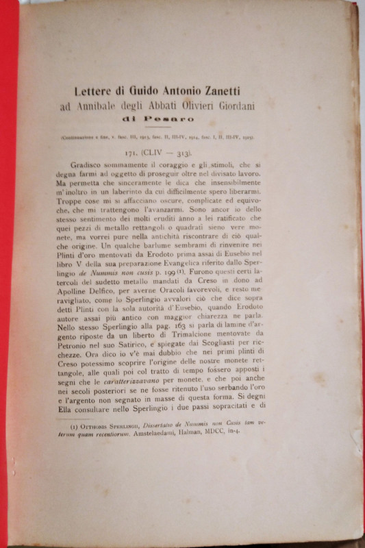 CASTELLANI G. – Lettere di Guido Antonio Zanetti ad Annibale degli Abbati Olivie...