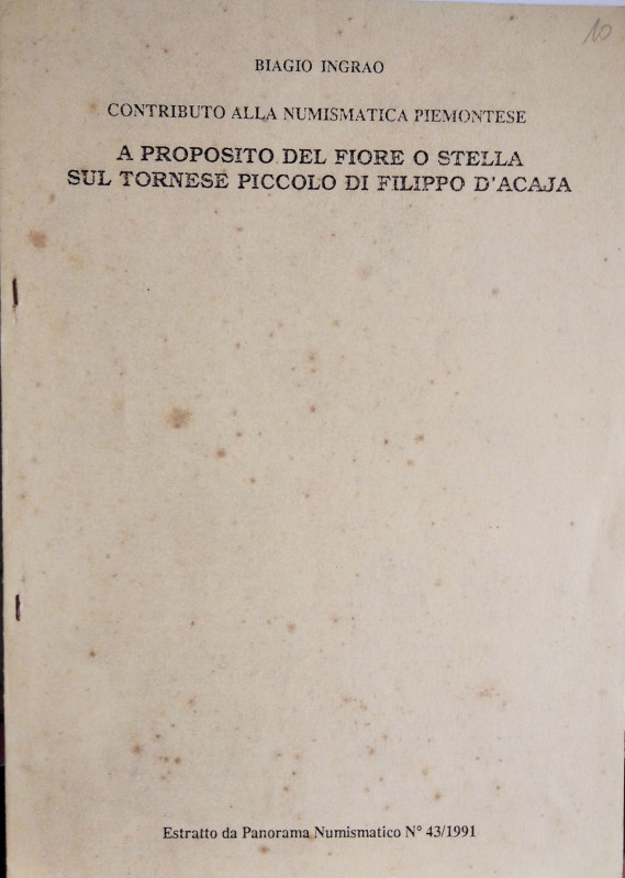 INGRAO B. – Contributo alla numismatica piemontese. A proposito del fiore o stel...