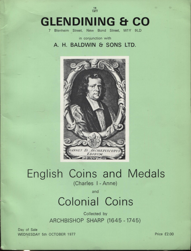 GLENDINING & CO. – London, 5 – October, 1977. Collection Archishop Sharp. Englis...