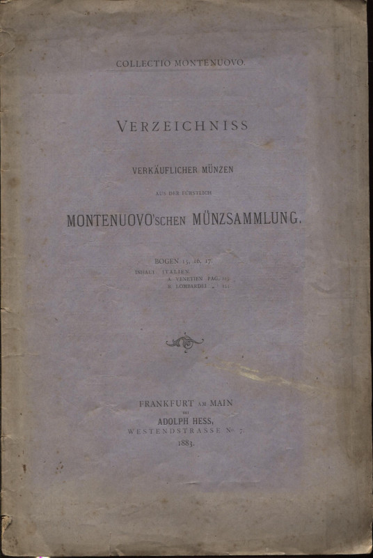 HESS A. Frankfurt am Main, 1883. Verzeichniss Sammlung Montenuovo. 15 – 16 – 17 ...