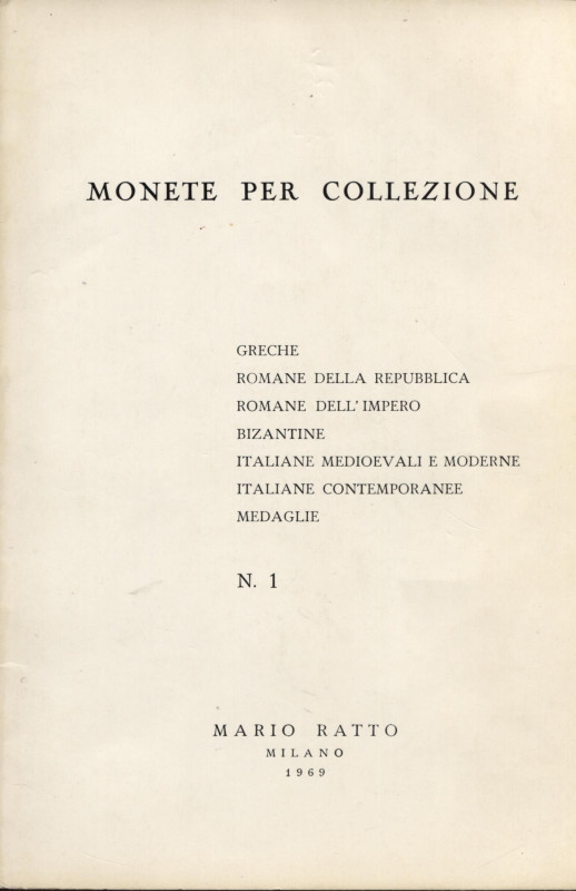 RATTO M. – Milano, 1969. Listino a prezzi fissi N. 1, 1969. Monete greche, roman...