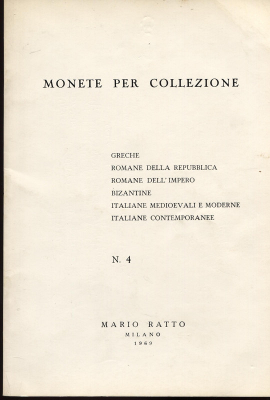 RATTO M. – Milano, 1969. Listino a prezzi fissi N. 4, 1969. Monete greche, roman...