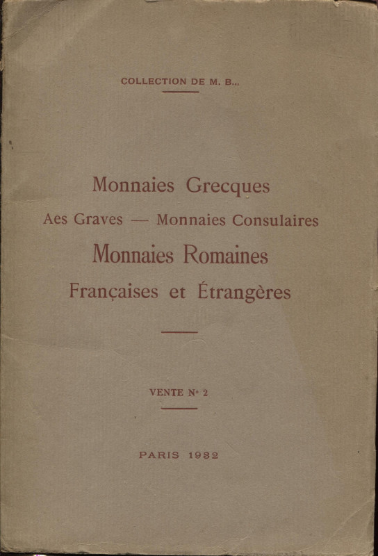 RATTO M. – Paris, 23 – Juin, 1932. Collection de m. B. Monnaies grecques, Aes Gr...