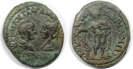 Römische Münzen, MÜNZEN DER RÖMISCHEN KAISERZEIT. Moesia Inferior. Mesembria. Gordianus III. Pius und Tranquillina. Ae 26 (5 Assaria), 238-244 n. Chr....