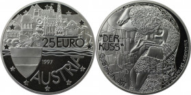 RDR – Habsburg – Österreich, REPUBLIK ÖSTERREICH. DER KUSS von KLIMT. Medaille "25 Euro" 1997, Silber. KM # M14. Polierte Platte