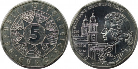 RDR – Habsburg – Österreich, REPUBLIK ÖSTERREICH. 250. Geburtstag von Wolfgang Amadeus Mozart. 5 Euro 2006. 10,0 g. 0.800 Silber. 0.26 OZ. KM 3131. St...