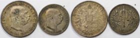 RDR – Habsburg – Österreich, Lots und Sammlungen. Franz Joseph I. (1848-1916). 2 Kronen 1912, 1 Krone 1913. Lot von 2 Münzen. Silber. Sehr schön-vorzü...