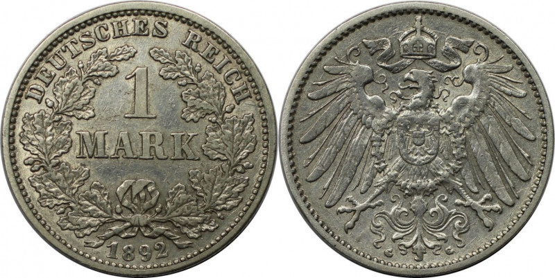 Deutsche Münzen und Medaillen ab 1871, REICHSKLEINMÜNZEN. 1 Mark 1892 G, Silber....