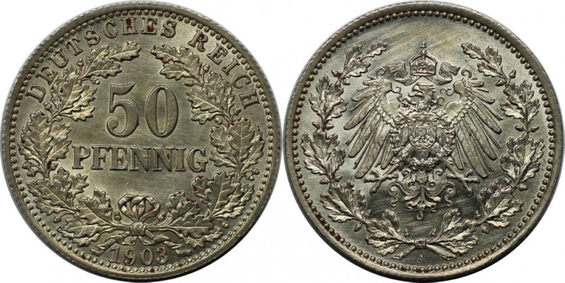 Deutsche Münzen und Medaillen ab 1871, REICHSKLEINMÜNZEN. 50 Pfennig 1903 A, Sil...