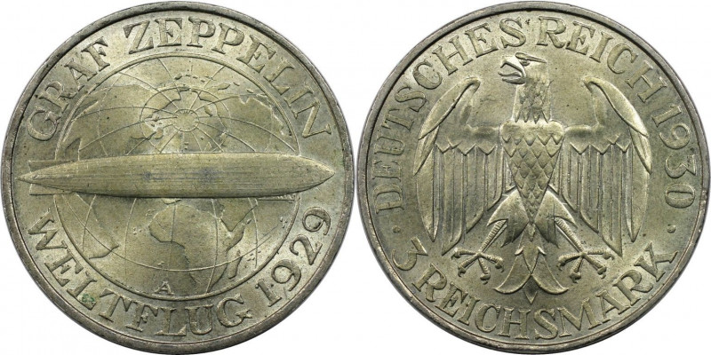 Deutsche Münzen und Medaillen ab 1871, WEIMARER REPUBLIK. 3 Reichsmark 1930 A, L...