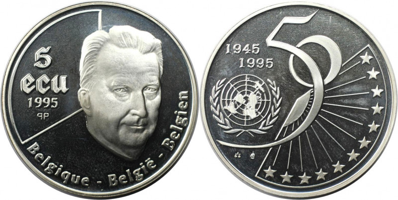 Europäische Münzen und Medaillen, Belgien / Belgium. 50 Jahre UNO. 5 Ecu 1995. 2...