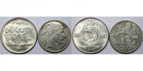 Europäische Münzen und Medaillen, Belgien / Belgium, Lots und Sammlungen. 50 Francs 1949 (KM 136.1), 100 Francs 1954 9KM 138.1). Set von 2 Stück, Silb...