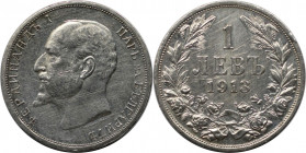 Europäische Münzen und Medaillen, Bulgarien / Bulgaria. Ferdinand I. 1 Lev 1913. Silber. KM 31. Vorzüglich-stempelglanz