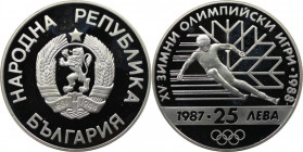 Europäische Münzen und Medaillen, Bulgarien / Bulgaria. Olympische Spiele 1988 in Calgary - Skiabfahrt. 25 Leva 1987. 23,33 g. 0.925 Silber. 0.69 OZ. ...