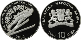 Europäische Münzen und Medaillen, Bulgarien / Bulgaria. XIX. Olympische Winterspiele 2002 in Salt Lake City - Skisprungschanze. 10 Leva 2001. 23,33 g....