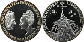 Europäische Münzen und Medaillen, Dänemark / Denmark. 25. Jahrestag - Hochzeit Prinz Henrik und Königin Margrethe II. 200 Kroner 1992. 31,10 g. 0.999 ...