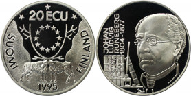 Europäische Münzen und Medaillen, Finnland / Finland. Johan Ludvig Runeberg. 20 Ecu 1995. 25,0 g. 0.925 Silber. 0.74 OZ. KM X# 19. Polierte Platte, mi...