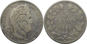 Europäische Münzen und Medaillen, Frankreich / France. Louis Philippe I. 5 Francs 1845 W, Lille. Silber. KM 749.13. Sehr schön