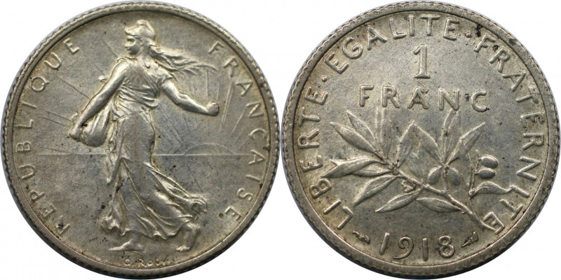 Europäische Münzen und Medaillen, Frankreich / France. 1 Franc 1918. Silber. KM ...