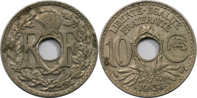 Europäische Münzen und Medaillen, Frankreich / France. 10 Centimes 1938. Nickel-...