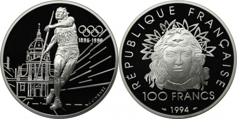 Europäische Münzen und Medaillen, Frankreich / France. 100 Jahre IOC - Speerwerf...