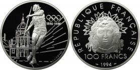 Europäische Münzen und Medaillen, Frankreich / France. 100 Jahre IOC - Speerwerfen. 100 Francs 1994. 33,63 g. 0.925 Silber. 1.0 OZ. KM 1048. Polierte ...