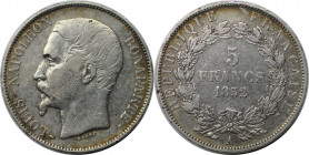 Europäische Münzen und Medaillen, Frankreich / France. Napoleon III. (1852-1870). 5 Francs 1852 A, Silber. KM 773.1. Sehr schön+
