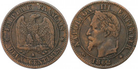 Europäische Münzen und Medaillen, Frankreich / France. Napoleon III. (1852-1870). 2 Centimes 1862 A, Bronze. KM 796.4. Sehr schön