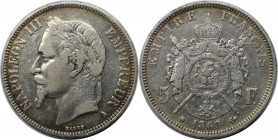 Europäische Münzen und Medaillen, Frankreich / France. Napoleon III. (1852-1870). 5 Francs 1869 A, Silber. KM 799.1. Sehr schön
