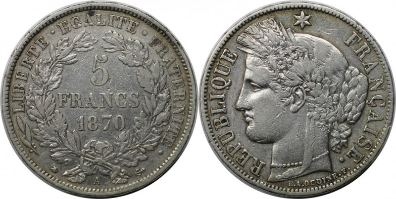 Europäische Münzen und Medaillen, Frankreich / France. Ceres. 5 Francs 1870 A, S...