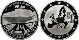 Europäische Münzen und Medaillen, Frankreich / France. 50 Jahre Europäisches Parlament. 1 1/2 Euro 2008, Silber. Polierte Platte