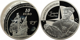 Europäische Münzen und Medaillen, Frankreich / France. Entdecker Jacques Cartier. 10 Euro 2011, Silber. Polierte Platte