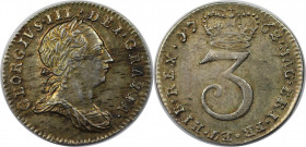 Europäische Münzen und Medaillen, Großbritannien / Vereinigtes Königreich / UK / United Kingdom. George III. (1760-1820). 3 Pence 1762, Silber. KM 591...