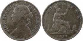 Europäische Münzen und Medaillen, Großbritannien / Vereinigtes Königreich / UK / United Kingdom. Victoria (1837-1901). Farthing 1874 H, Bronze. KM 753...