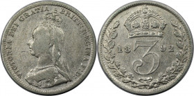 Europäische Münzen und Medaillen, Großbritannien / Vereinigtes Königreich / UK / United Kingdom. Victoria (1837-1901). 3 Pence 1892, Silber. KM 758. S...