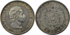 Europäische Münzen und Medaillen, Italien / Italy. Sardinia. Carlo Felice. 5 Lire 1827, Silber. KM #116.2. Vorzüglich+