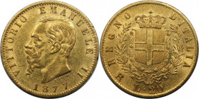 Europäische Münzen und Medaillen, Italien / Italy. Vittorio Emanuele II. (1861-1878). 20 Lire 1877, Rom. Gold. 21.00 mm. Pag. 474, Mont. 151. Sehr sch...