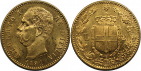 Europäische Münzen und Medaillen, Italien / Italy. Umberto I. (1878-1900). 20 Lire 1891, R. Gold. 21.00 mm. Pag. 586, Mont. 26. Stempelglanz
