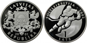 Europäische Münzen und Medaillen, Lettland / Latvia. Olympische Winterspiele 2002 in Salt Lake City - Eishockey. 1 Lats 2001. 31,47 g. 0.925 Silber. 0...